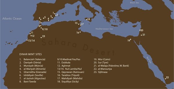 Map of dinar mint sites